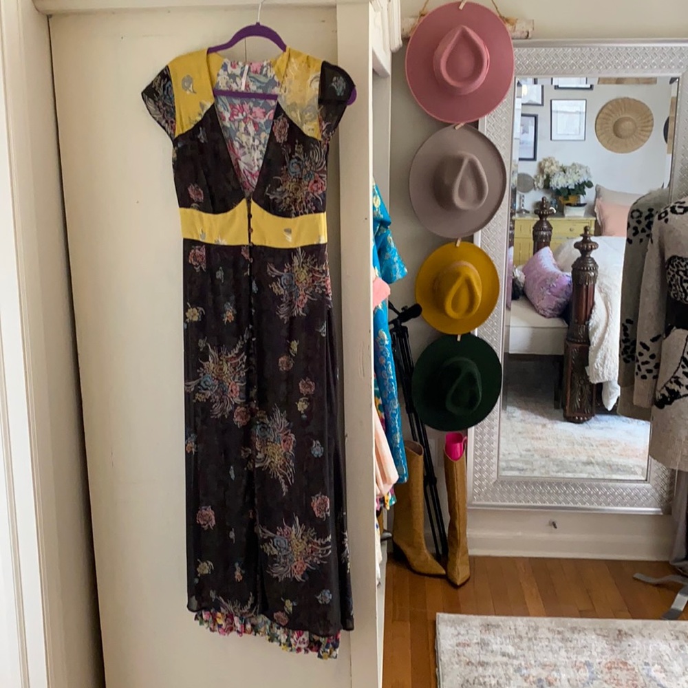 Free People Black and Yellow Floral Dress